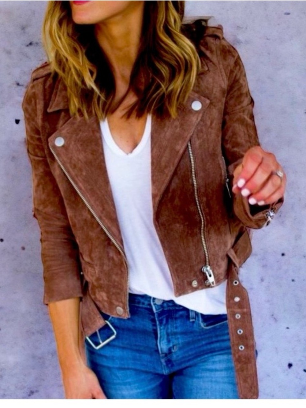 Blank NYC Brown Suede Moto Jacket with Belt